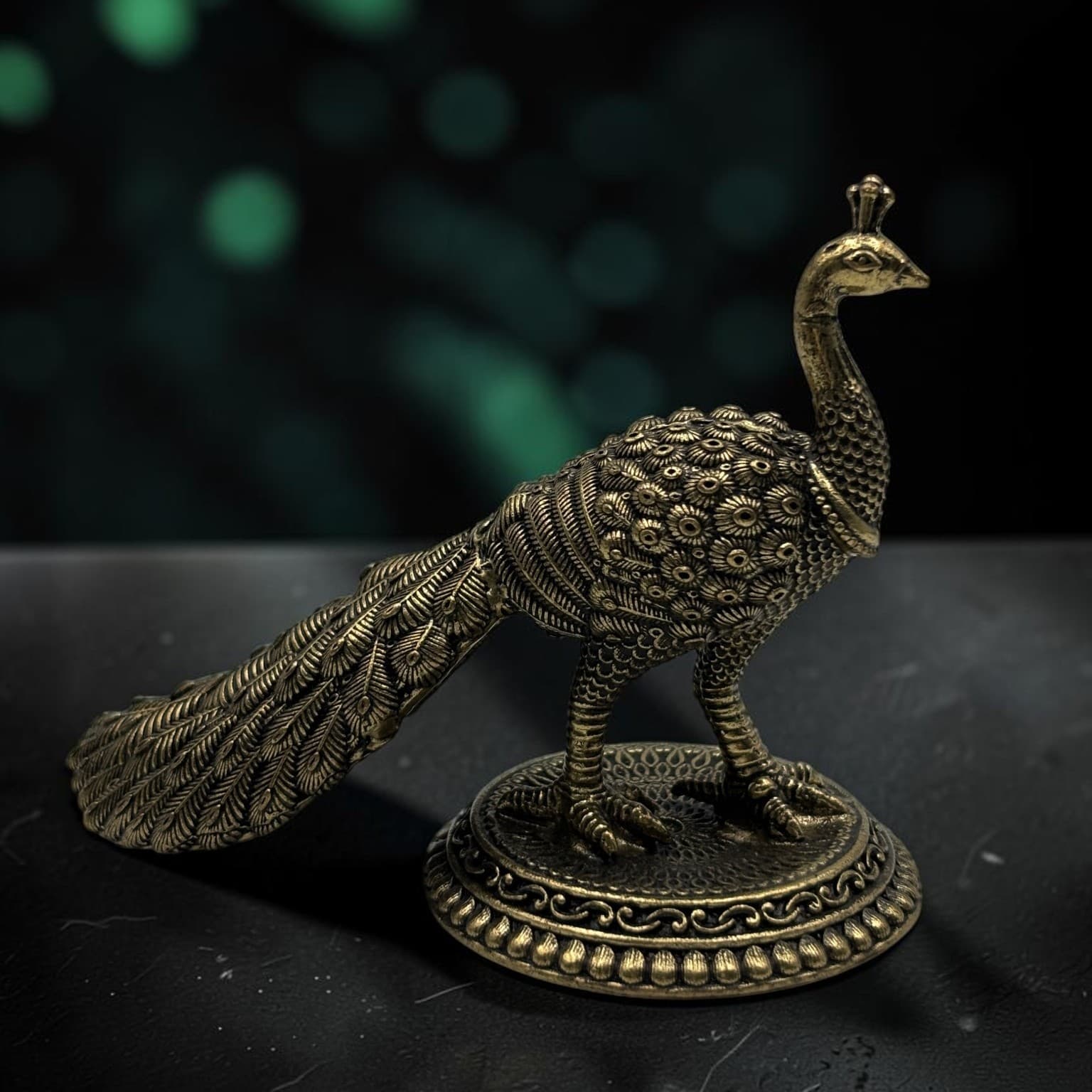 Premium Handcrafted Brass Peacock Idol – Antique Decorative Showpiece